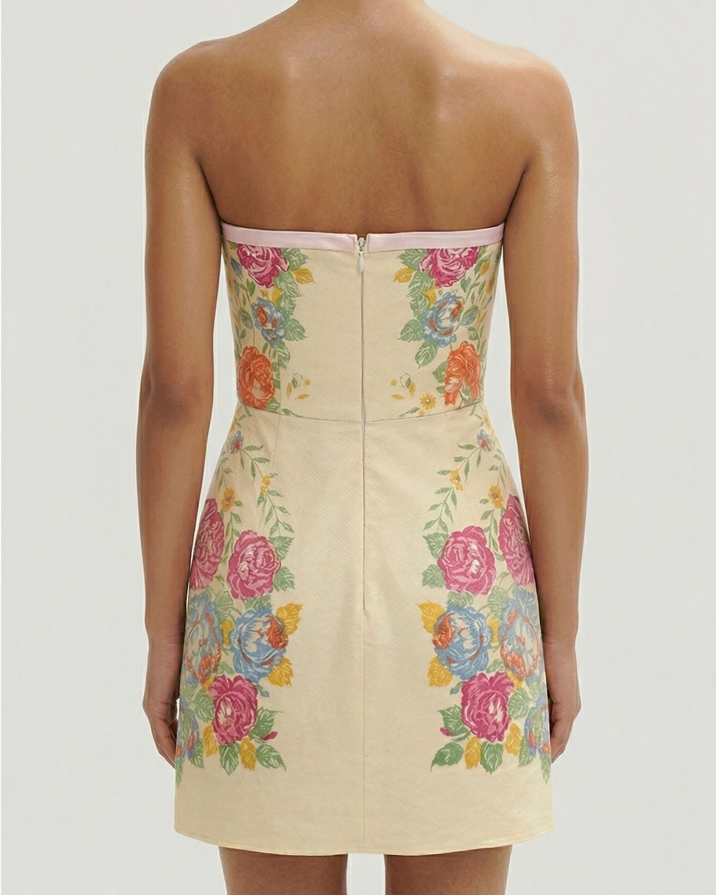 Strapless Floral Jacquard Mini Dress with Bow Detail