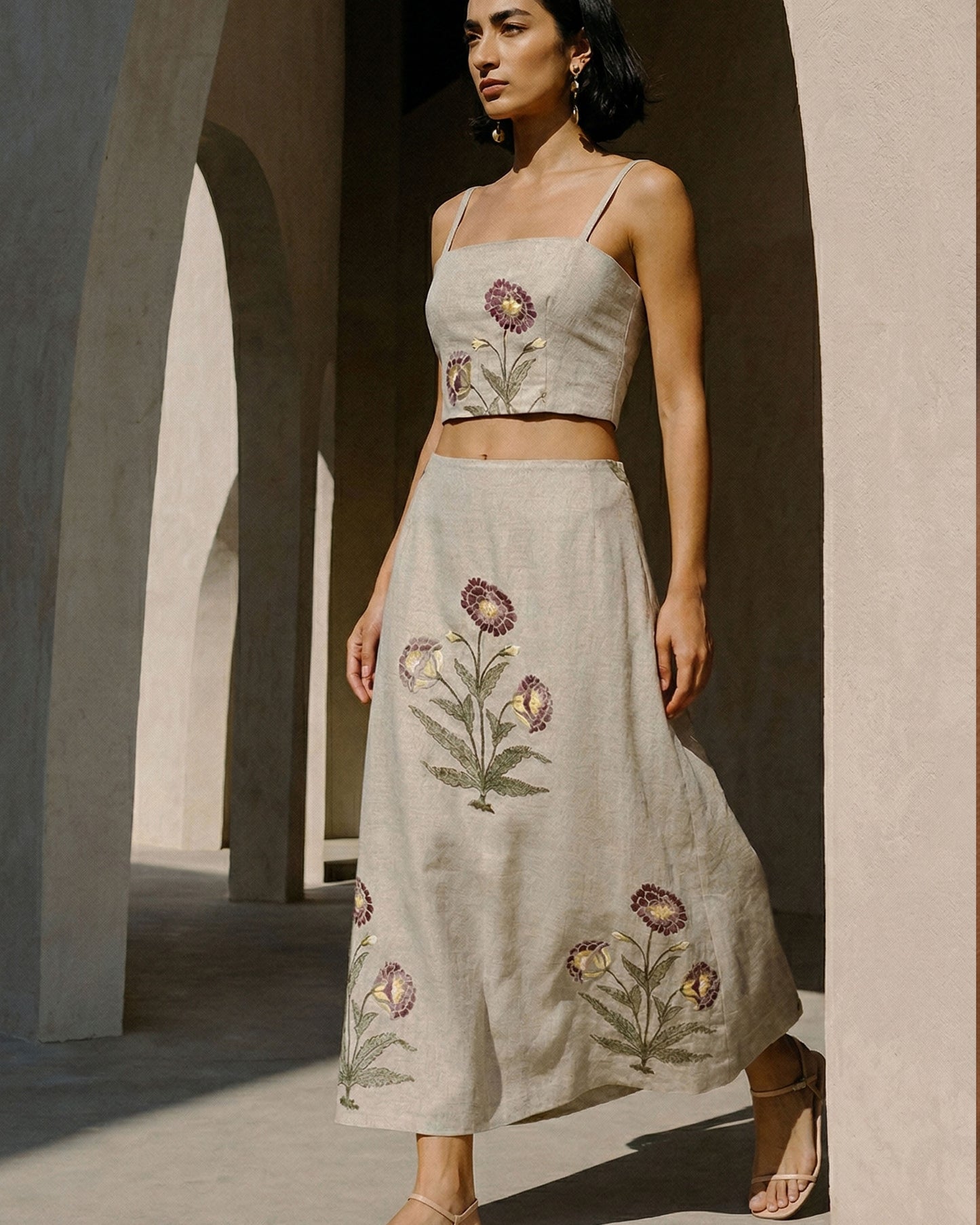 Amara Floral Embroidered Linen Two-Piece Set
