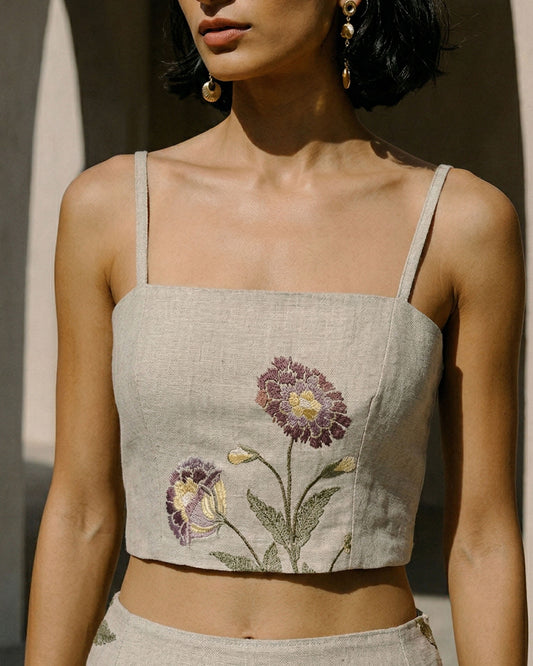 Amara Floral Embroidered Linen Two-Piece Set