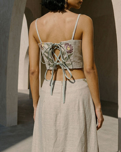 Amara Floral Embroidered Linen Two-Piece Set