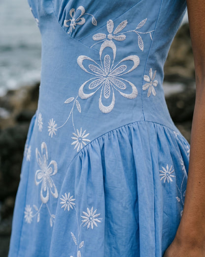 Aria Embroidered Cotton Mini Dress with Shoulder Ties