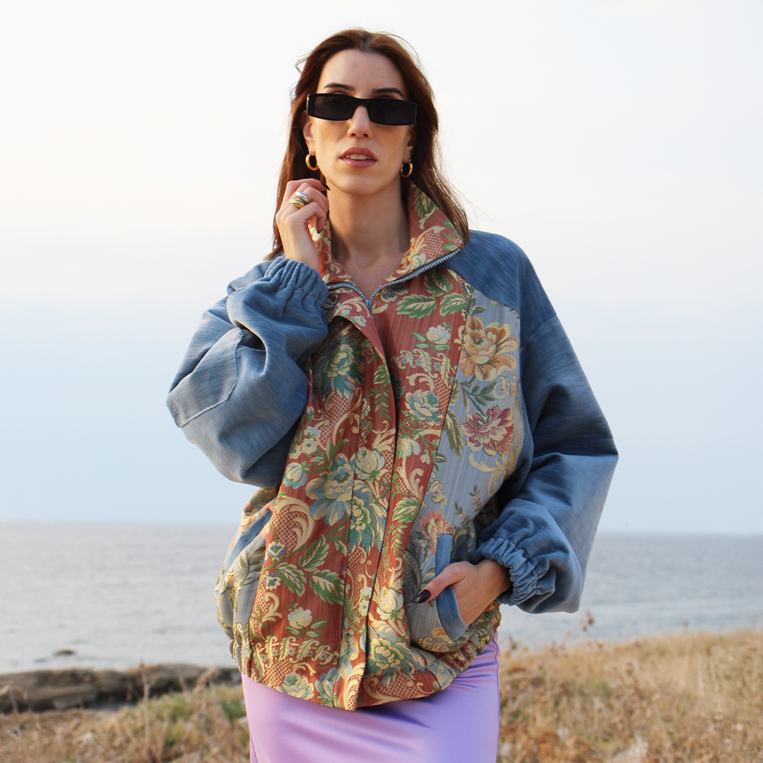 Brocade floral bomber jacket