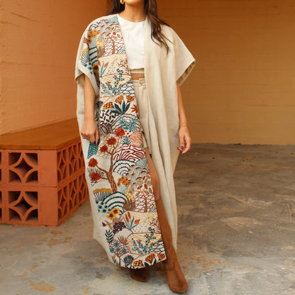 Earth embroidered kimono