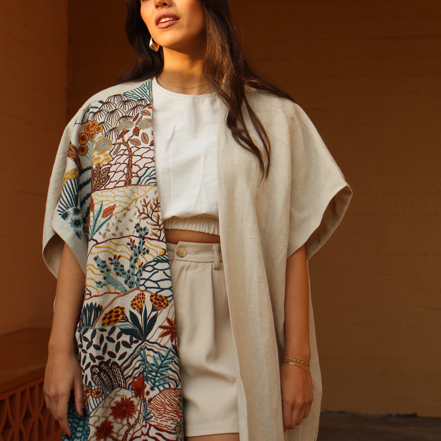 Earth embroidered kimono