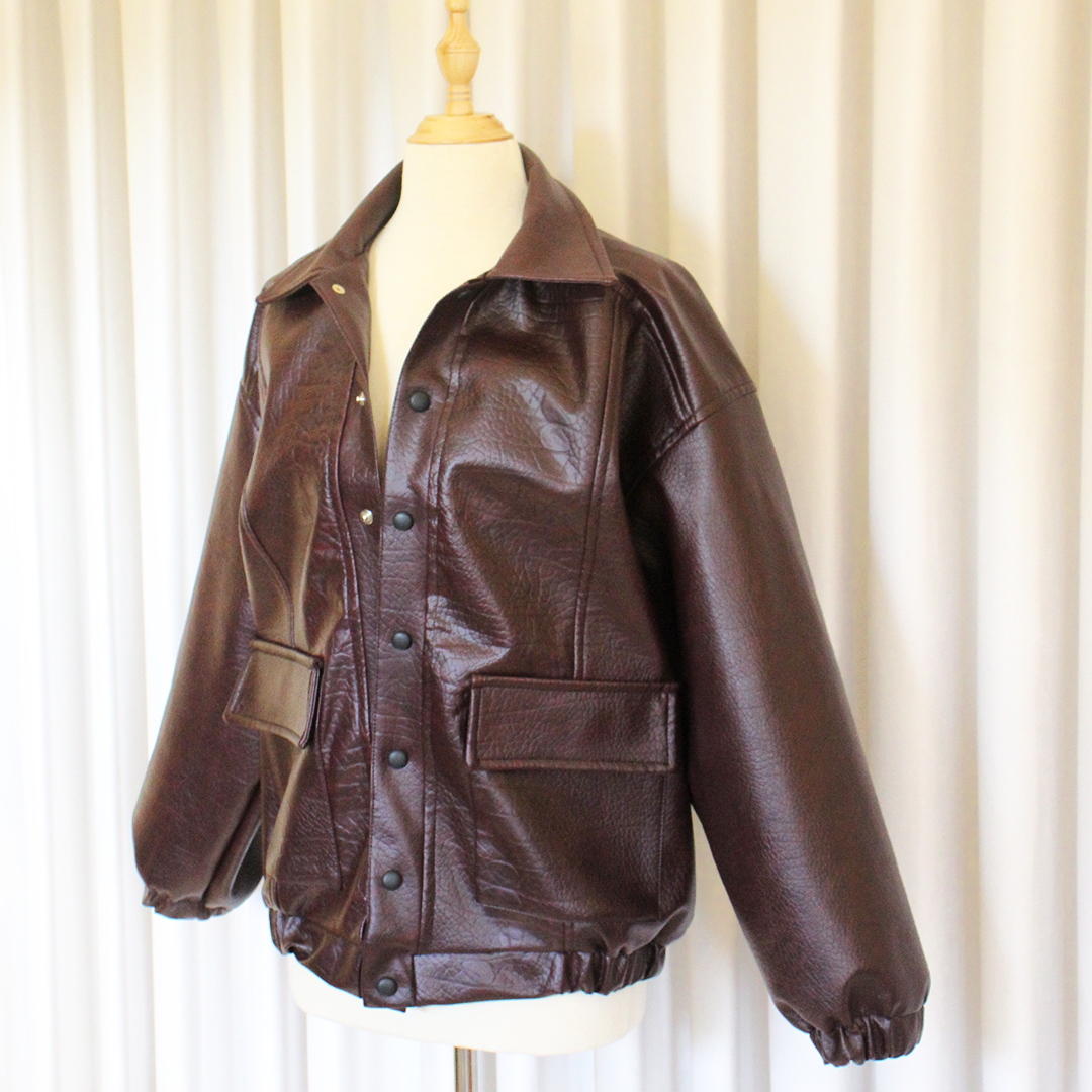 Faux leather bomber jacket