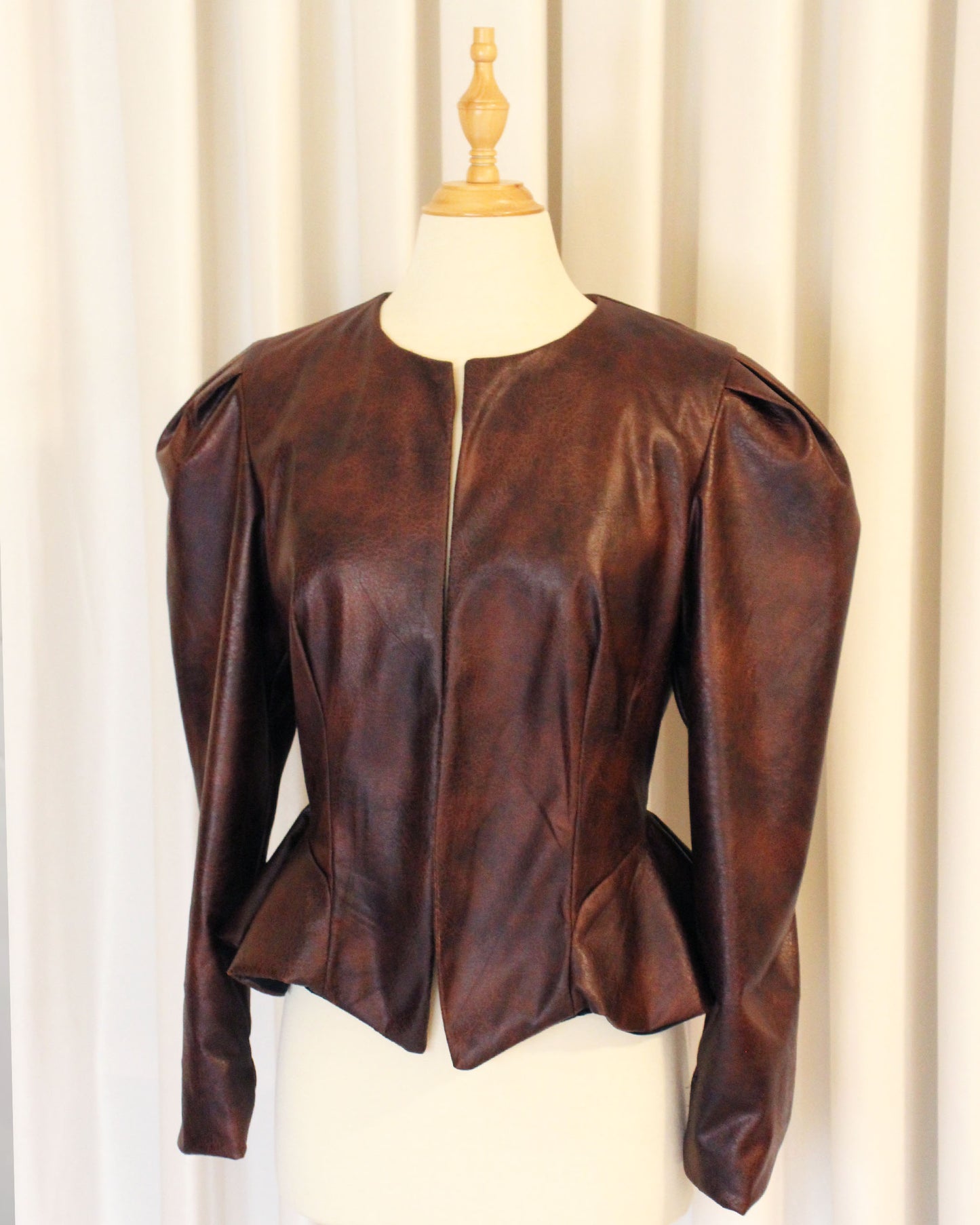 Power shoulder faux leather jacket