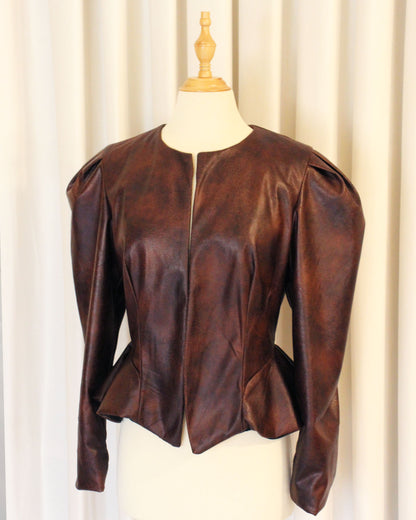 Power shoulder faux leather jacket