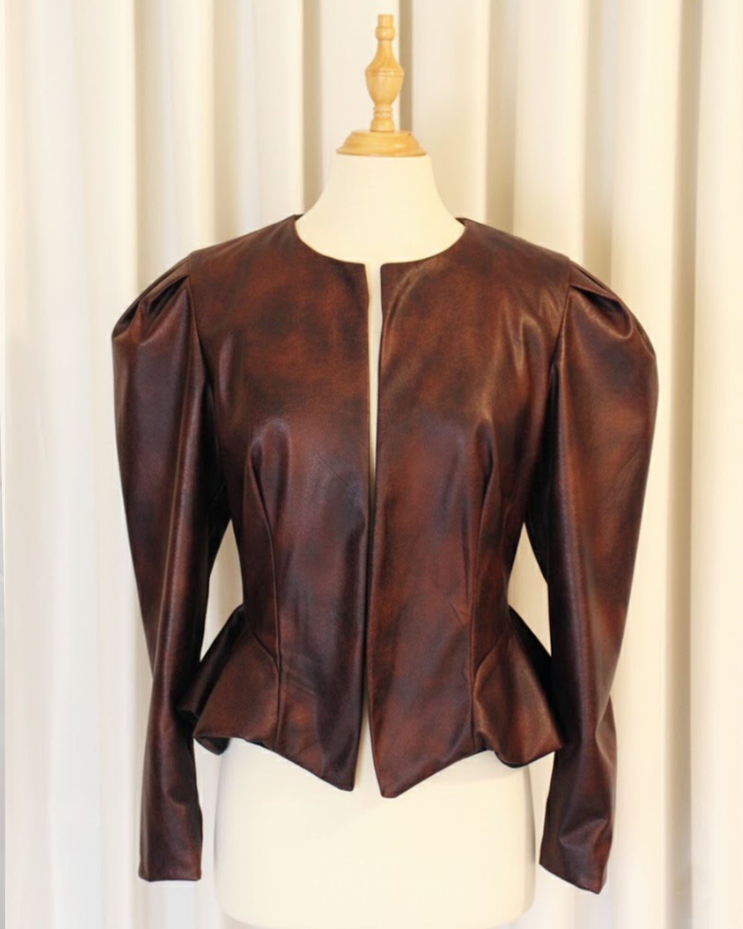 Power shoulder faux leather jacket