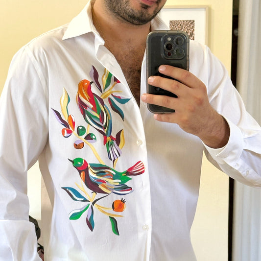 Paradise birds hand painted shirt